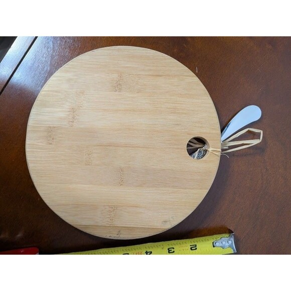 NEW Bamboo Fish Engraved Round Cheese Board & Metal Knife Set Nautical Cottage - Picture 3 of 3